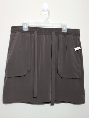 Lord & Taylor Army Olive Green Mini Skirt Patch Pockets XS Fall Elastic Waist